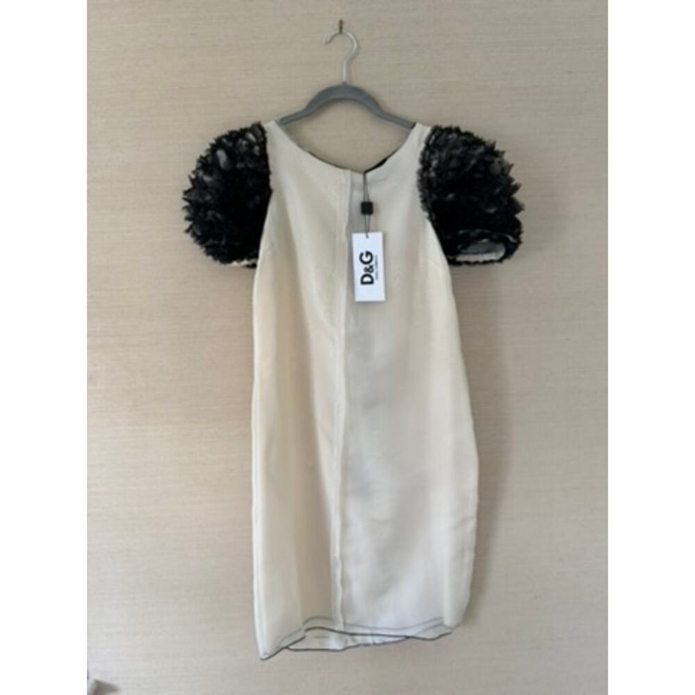 D&G Dolce & Gabbana Ivory Organza Mini Dress with 3D Ruffle Sleeves - Size 38
